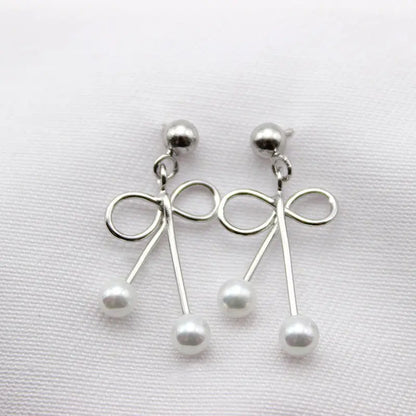 Stylish S925 Silver Pearl Bow Earrings-Jewearrings