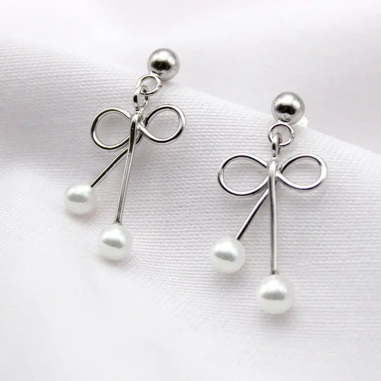 Stylish S925 Silver Pearl Bow Earrings-Jewearrings