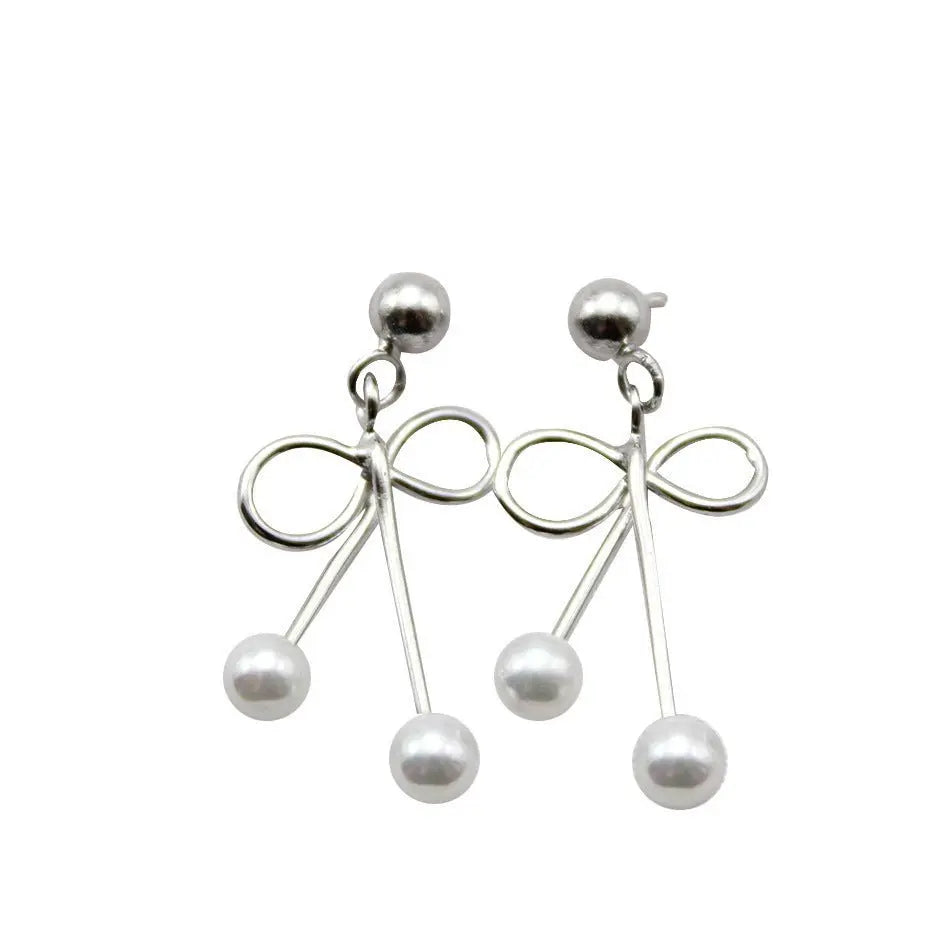 Stylish S925 Silver Pearl Bow Earrings-Jewearrings