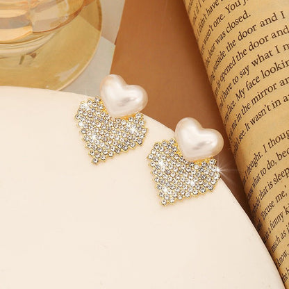 Stylish Vintage Diamond And Pearl Love Earrings-Jewearrings