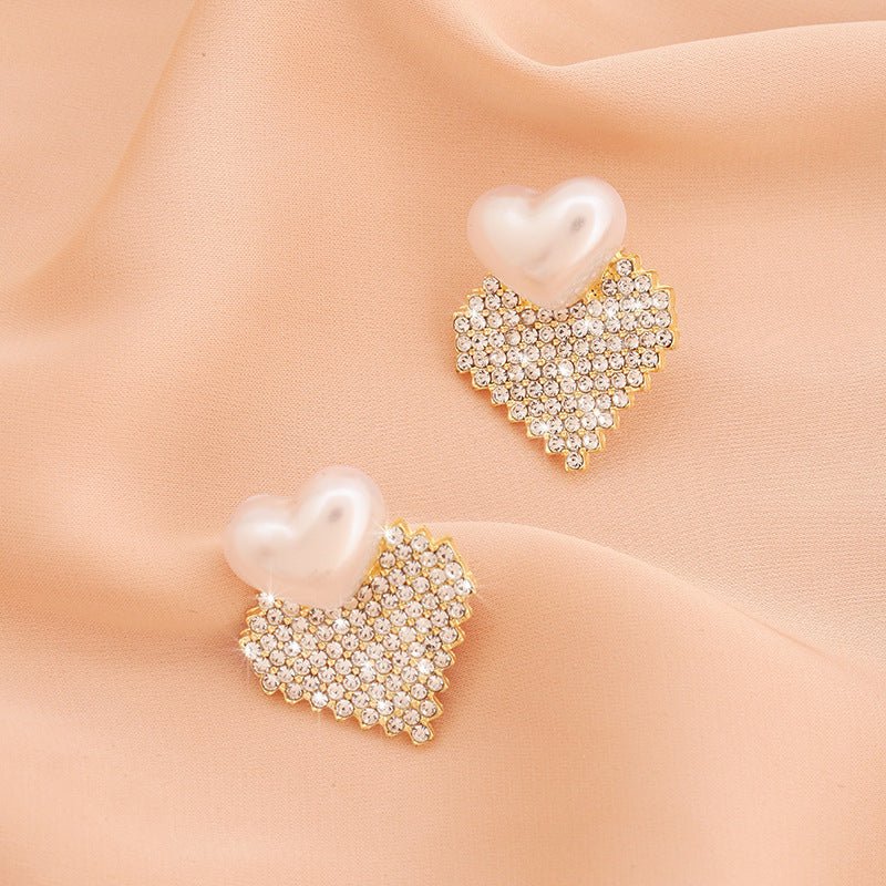 Stylish Vintage Diamond And Pearl Love Earrings-Jewearrings