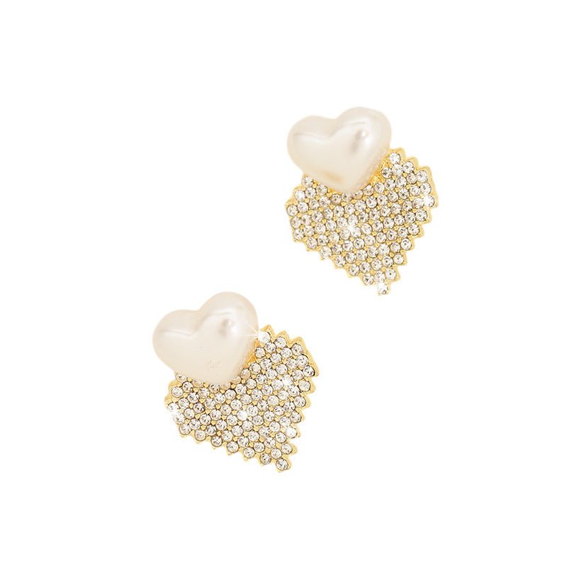 Stylish Vintage Diamond And Pearl Love Earrings-Jewearrings