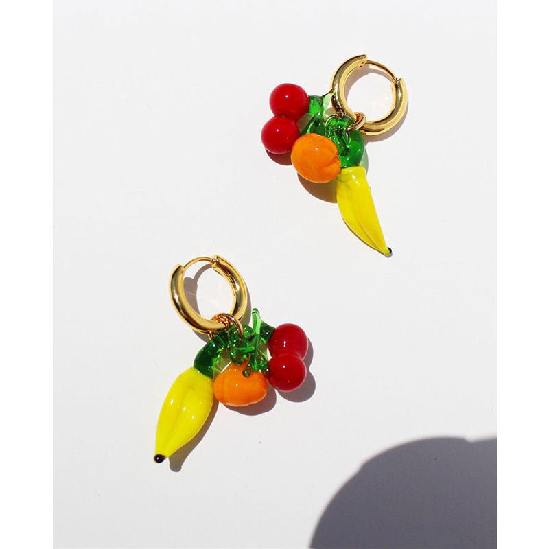 Summer Colored Glaze Pumpkin Banana Cherry-shaped Earrings-Jewearrings