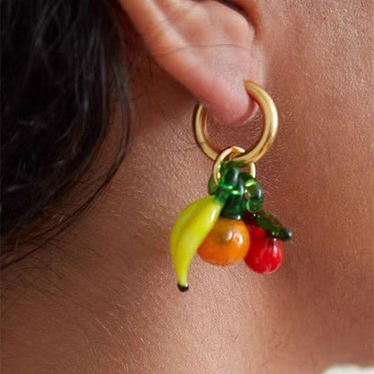 Summer Colored Glaze Pumpkin Banana Cherry-shaped Earrings-Jewearrings