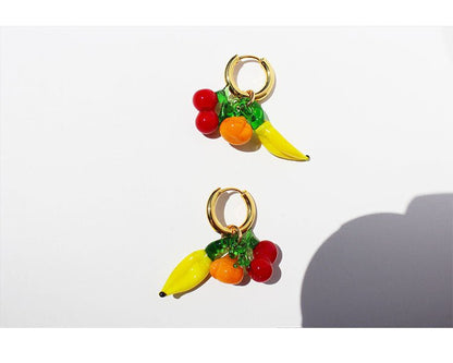 Summer Colored Glaze Pumpkin Banana Cherry-shaped Earrings-Jewearrings