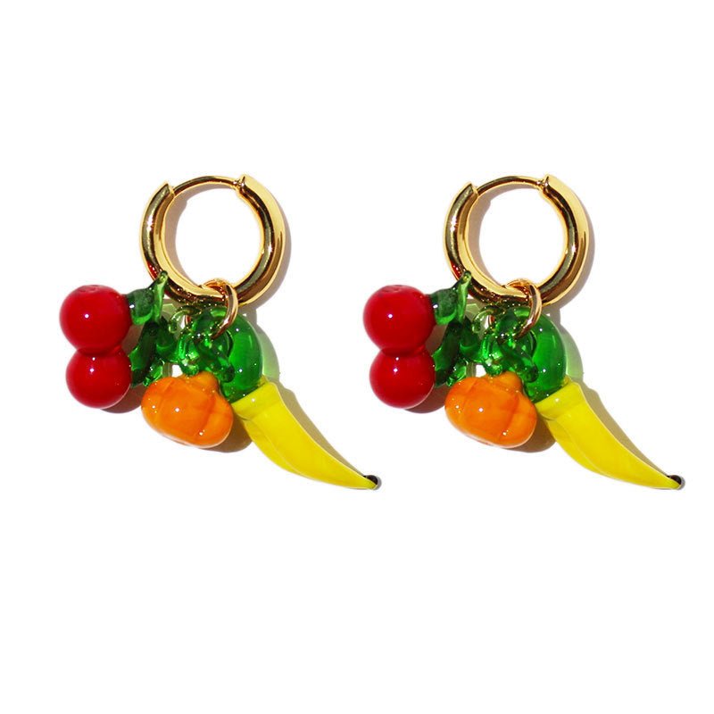 Summer Colored Glaze Pumpkin Banana Cherry-shaped Earrings-Jewearrings