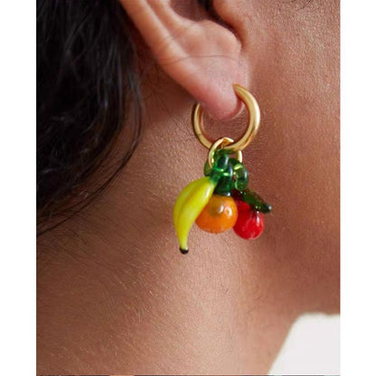 Summer Colored Glaze Pumpkin Banana Cherry-shaped Earrings-Jewearrings