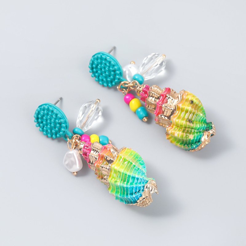 Summer Ocean Beach Wind Conch Shell Earrings-Jewearrings