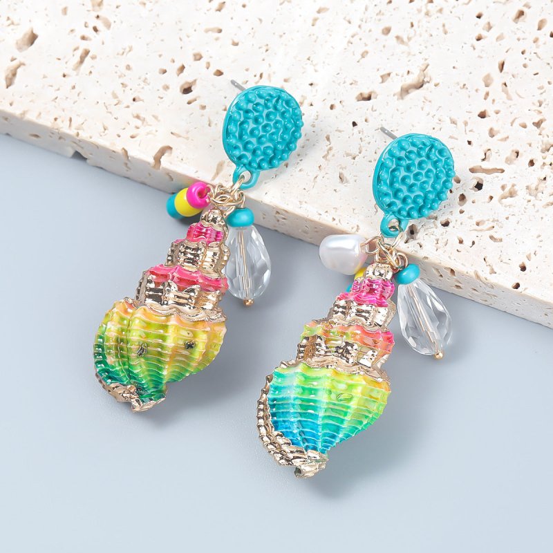 Summer Ocean Beach Wind Conch Shell Earrings-Jewearrings