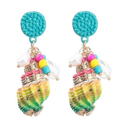 Summer Ocean Beach Wind Conch Shell Earrings-Jewearrings