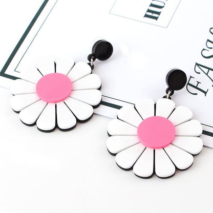 Sun Flower Daisy Flower Big Earrings Women-Jewearrings