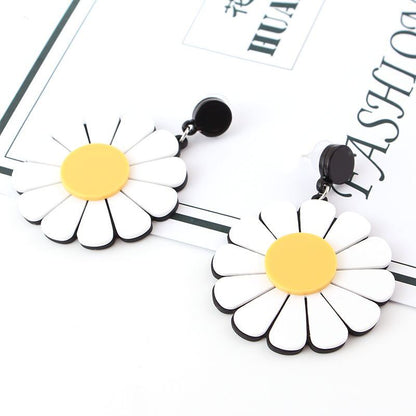 Sun Flower Daisy Flower Big Earrings Women-Jewearrings