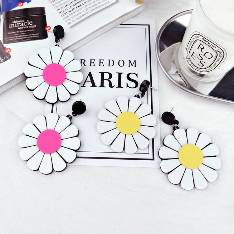 Sun Flower Daisy Flower Big Earrings Women-Jewearrings