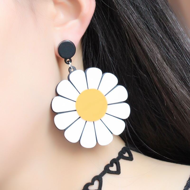 Sun Flower Daisy Flower Big Earrings Women-Jewearrings