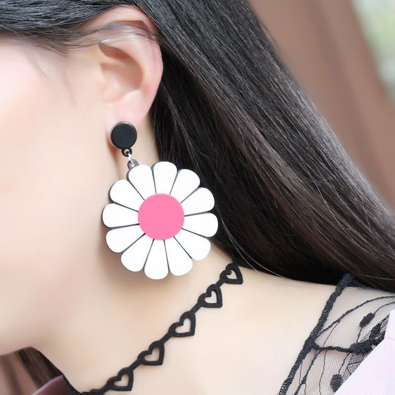 Sun Flower Daisy Flower Big Earrings Women-Jewearrings