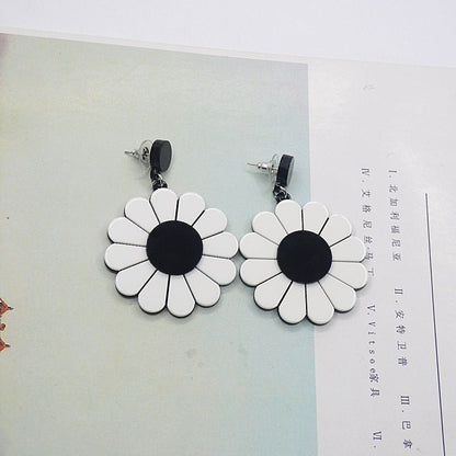 Sun Flower Daisy Flower Big Earrings Women-Jewearrings