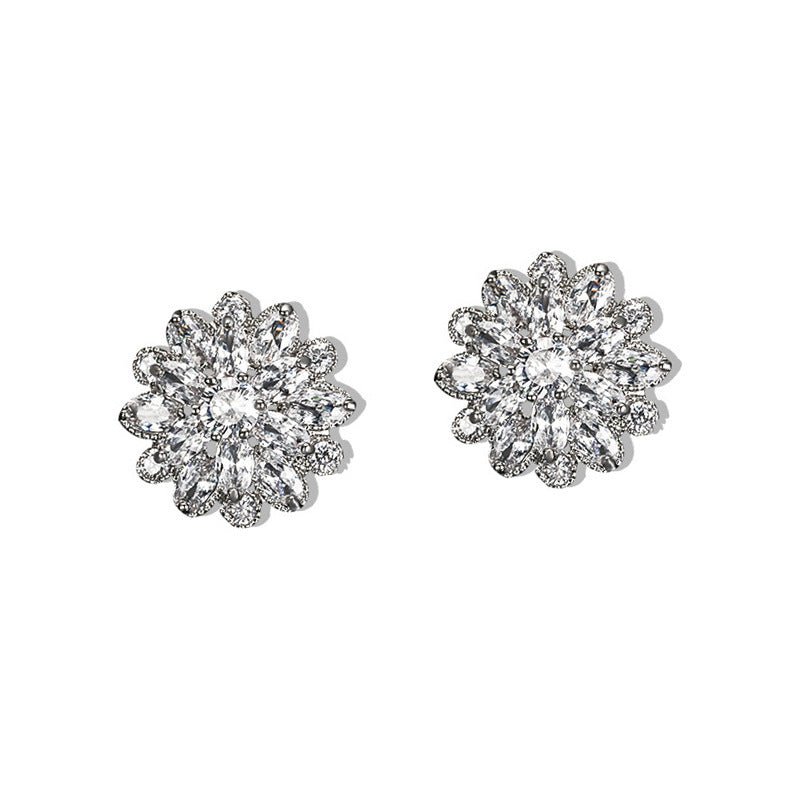 Sun Flower Diamond Stud Earrings-Jewearrings