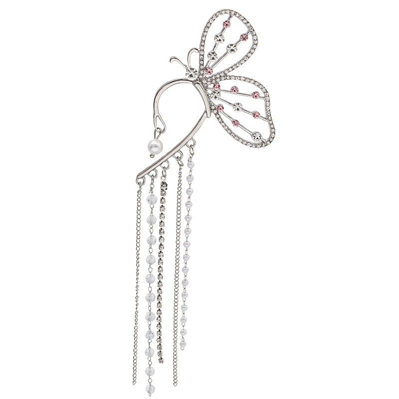 Super Fairy Diamond Pearl Butterfly Tassel Earrings-Jewearrings