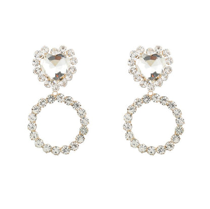 Super Flash Claw Chain Series Love Heart Shaped Glass Diamond Diamond Round Earrings-Jewearrings