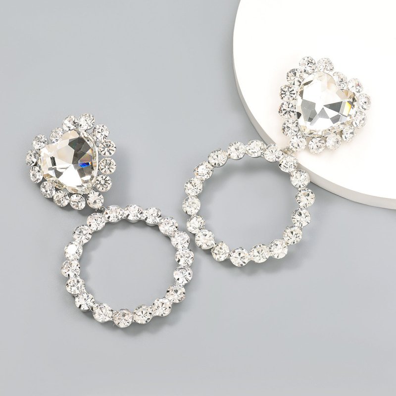 Super Flash Claw Chain Series Love Heart Shaped Glass Diamond Diamond Round Earrings-Jewearrings