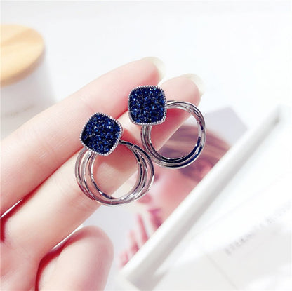 Super flashing dark blue crystal earrings women-Jewearrings