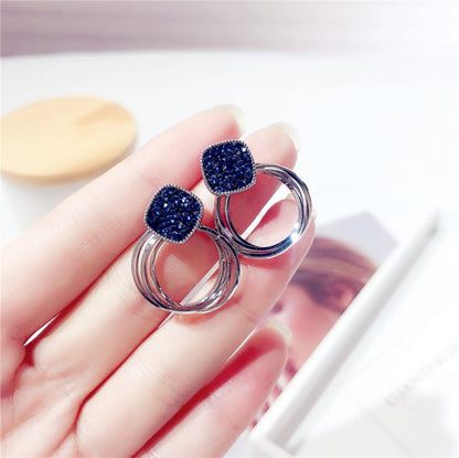 Super flashing dark blue crystal earrings women-Jewearrings