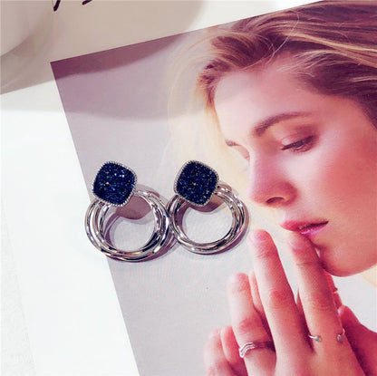 Super flashing dark blue crystal earrings women-Jewearrings