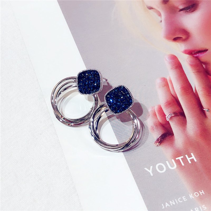 Super flashing dark blue crystal earrings women-Jewearrings