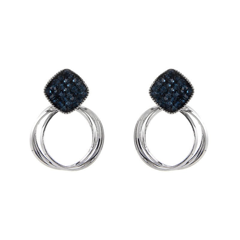 Super flashing dark blue crystal earrings women-Jewearrings