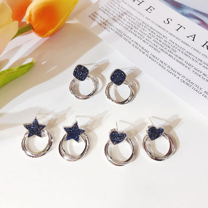 Super flashing dark blue crystal earrings women-Jewearrings