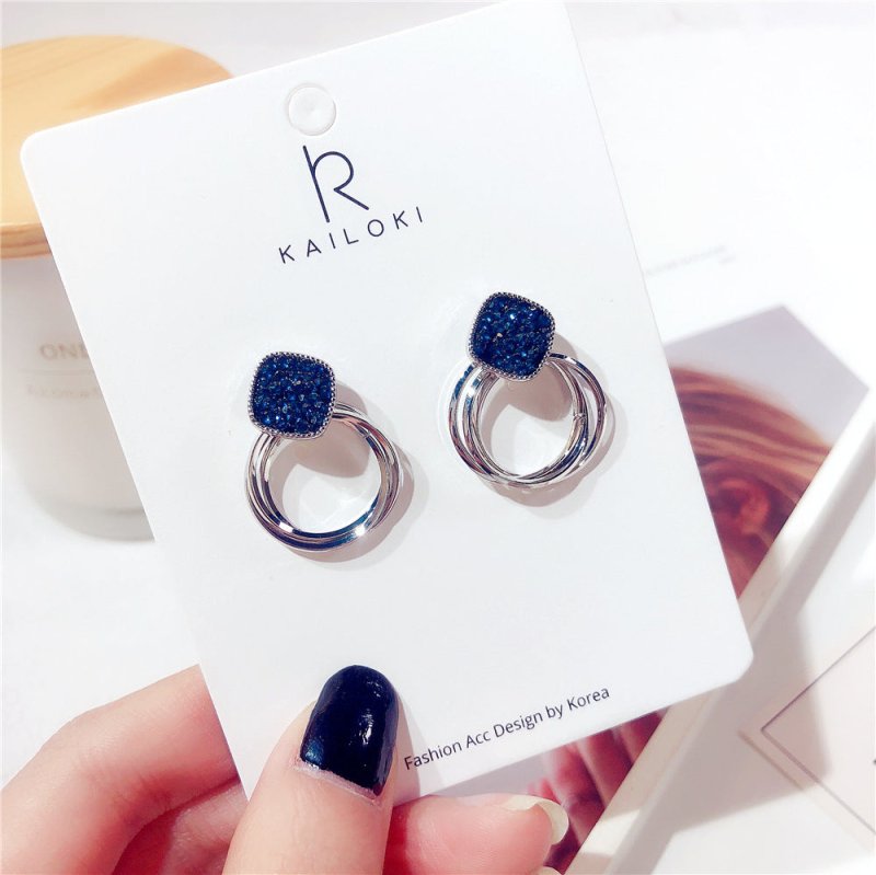 Super flashing dark blue crystal earrings women-Jewearrings