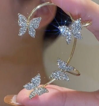 Super Flashing Diamond Earrings With Butterfly Ear Clip Earrings All-in-one Earrings-Jewearrings