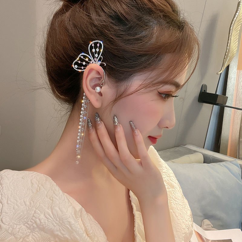 Super Flashing Diamond Earrings With Butterfly Ear Clip Earrings All-in-one Earrings-Jewearrings