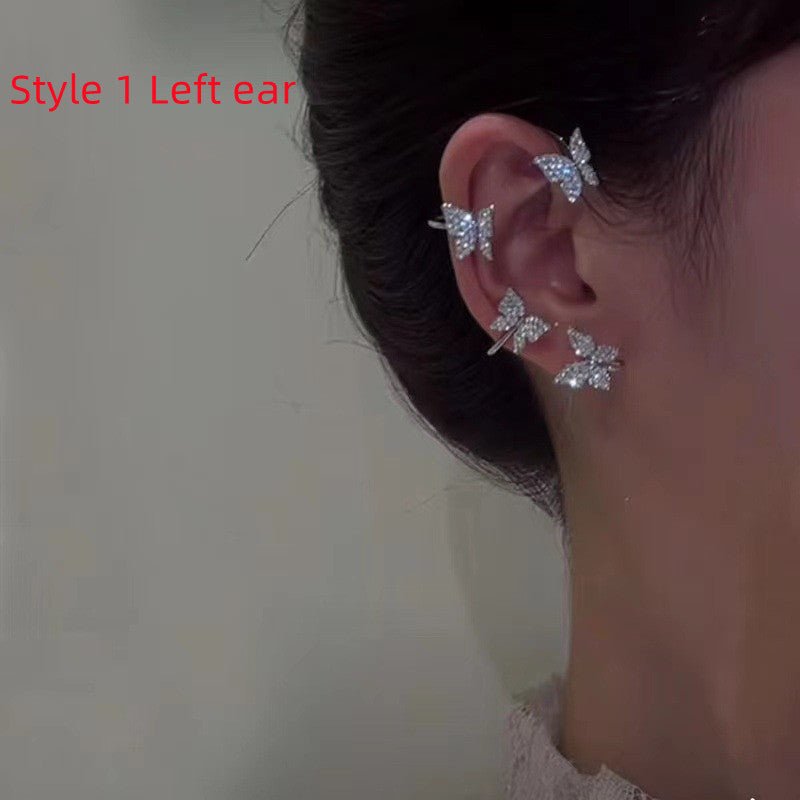 Super Flashing Diamond Earrings With Butterfly Ear Clip Earrings All-in-one Earrings-Jewearrings