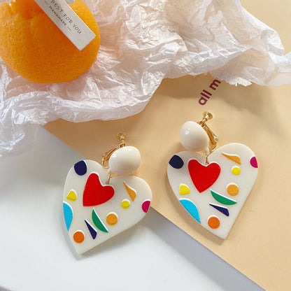 Sweet Acrylic Earrings Heart Silver Pin-Jewearrings