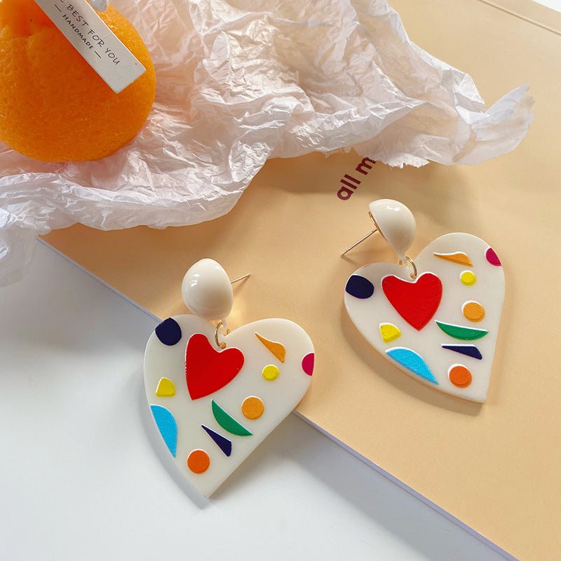 Sweet Acrylic Earrings Heart Silver Pin-Jewearrings