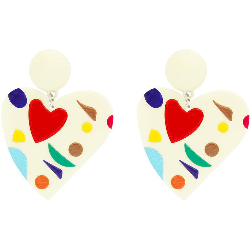 Sweet Acrylic Earrings Heart Silver Pin-Jewearrings