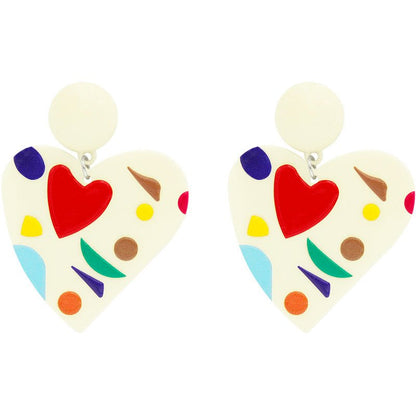 Sweet Acrylic Earrings Heart Silver Pin-Jewearrings