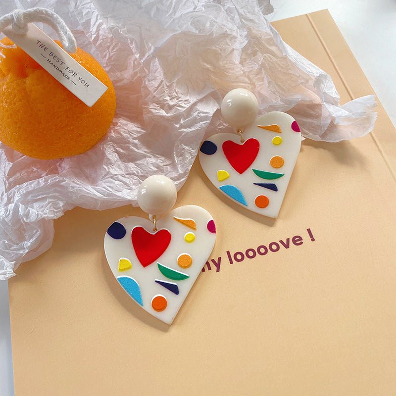 Sweet Acrylic Earrings Heart Silver Pin-Jewearrings