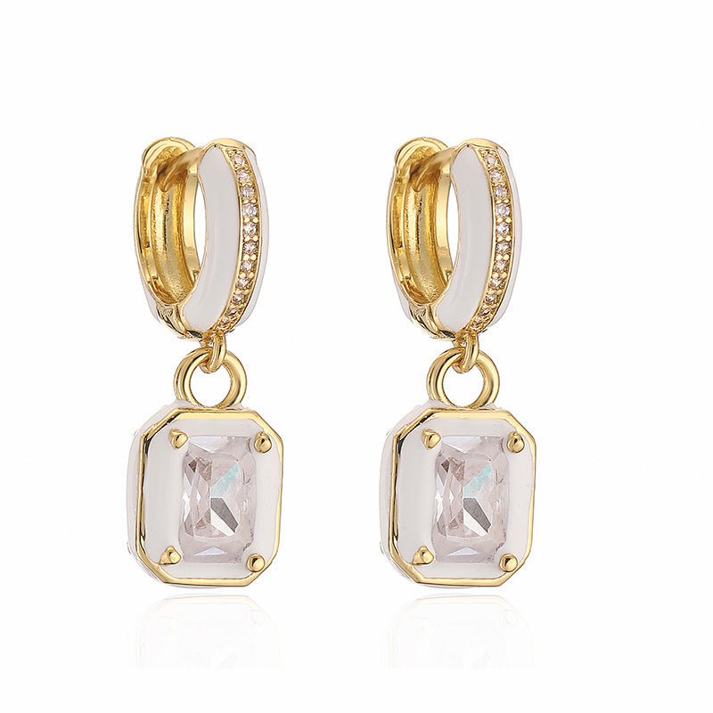 Sweet Colorful Drop Oil Copper Inlaid Color Diamond Cube Sugar Earrings-Jewearrings