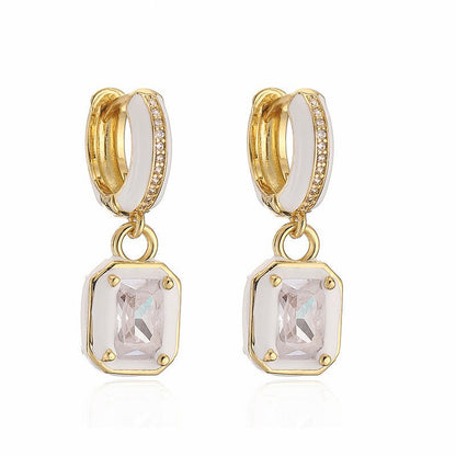 Sweet Colorful Drop Oil Copper Inlaid Color Diamond Cube Sugar Earrings-Jewearrings