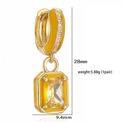 Sweet Colorful Drop Oil Copper Inlaid Color Diamond Cube Sugar Earrings-Jewearrings