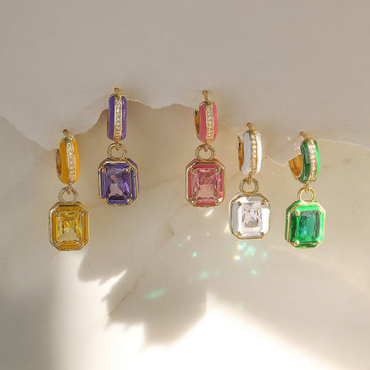 Sweet Colorful Drop Oil Copper Inlaid Color Diamond Cube Sugar Earrings-Jewearrings