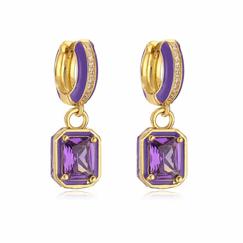 Sweet Colorful Drop Oil Copper Inlaid Color Diamond Cube Sugar Earrings-Jewearrings