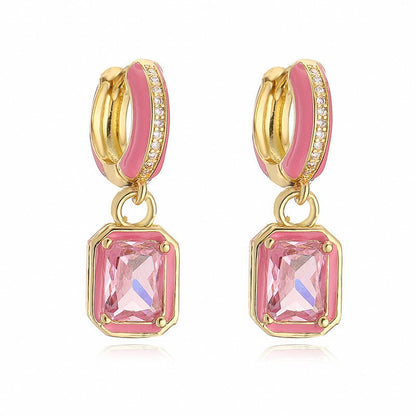 Sweet Colorful Drop Oil Copper Inlaid Color Diamond Cube Sugar Earrings-Jewearrings