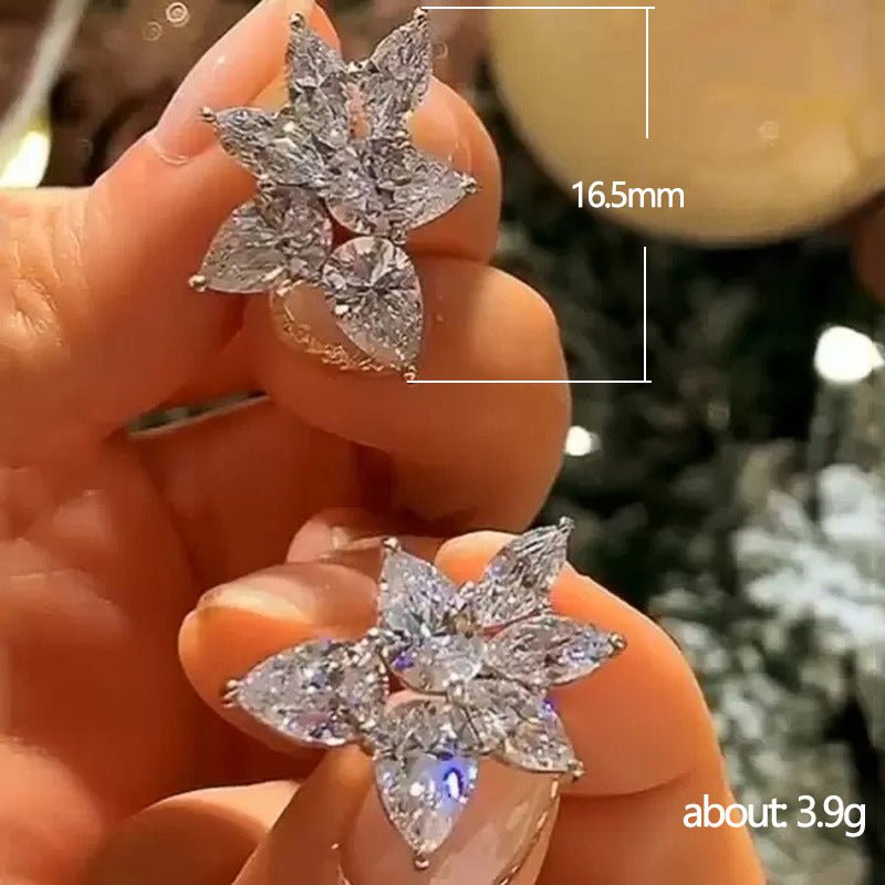 Sweet Crystal Zircon Flower Stud Earrings For Women-Jewearrings