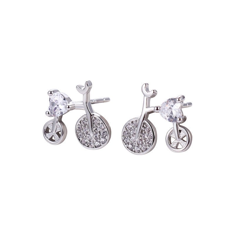 Sweet Diamond Bicycle Silver Stud Earrings-Jewearrings