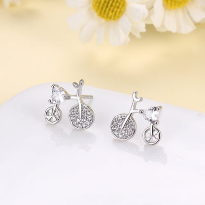 Sweet Diamond Bicycle Silver Stud Earrings-Jewearrings