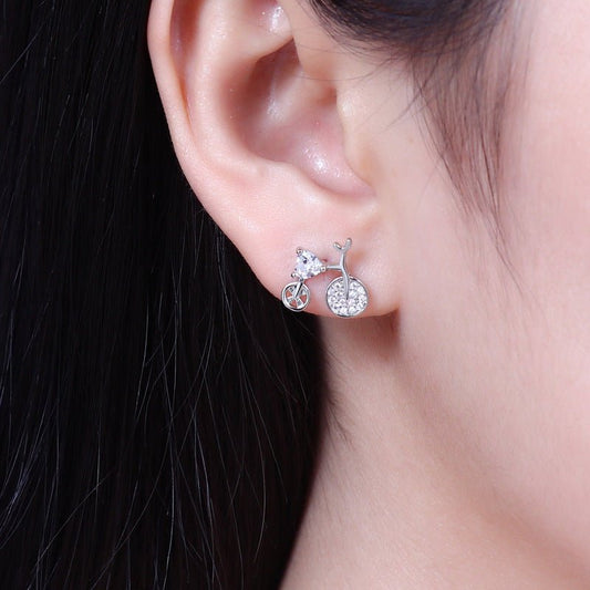 Sweet Diamond Bicycle Silver Stud Earrings-Jewearrings