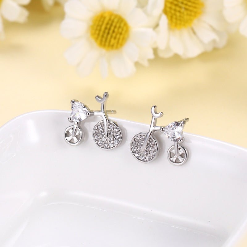 Sweet Diamond Bicycle Silver Stud Earrings-Jewearrings